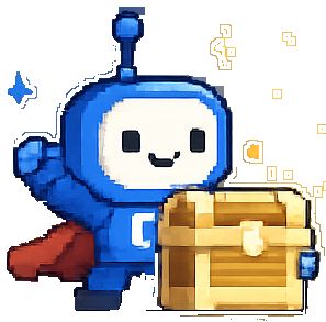 Closora mascot in a cape beside a treasure chest of rewards